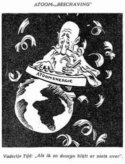 Cartoon uit het eerste nummer Het Atoom, december 1946