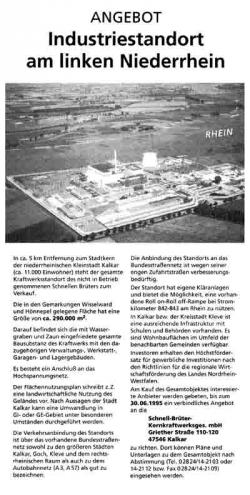 Advertentie verkoop Kalkar-terrein